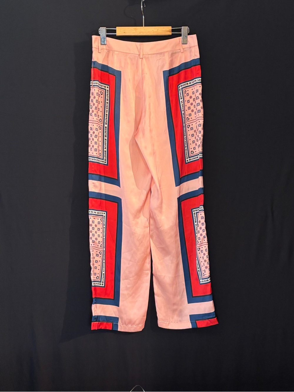 NWOT Scotch & Soda Maison Scotch Pink Bandana Print Wide-Leg Satin Trousers - Picture 2 of 5